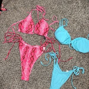 2 Bikini Sets Mix & Match – Pink Snake Print & Blue